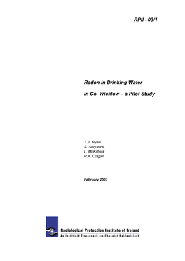 RPII –03/1 Radon in Drinking Water in Co. Wicklow