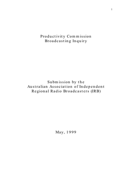 Productivity Commission Broadcasting Inquiry Submission by the Australian Association of Independent Regional Radio Broadcasters