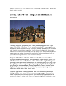 Bobby Fuller Four – Impact and Influence Scott Paton
