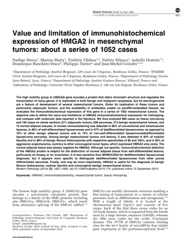 Value and Limitation of Immunohistochemical Expression of HMGA2 in Mesenchymal Tumors: About a Series of 1052 Cases