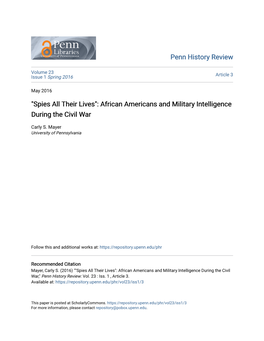 African Americans and Military Intelligence During the Civil War