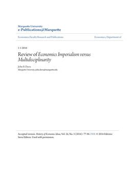 Review of Economics Imperialism Versus Multidisciplinarity John B