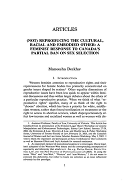 Reproducing the Cultural, Racial and Embodied Other: a Feminist Response to Canada's Partial Ban on Sex Selection