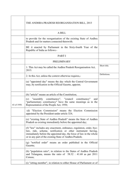 The Andhra Pradesh Reorganisation Bill, 2013