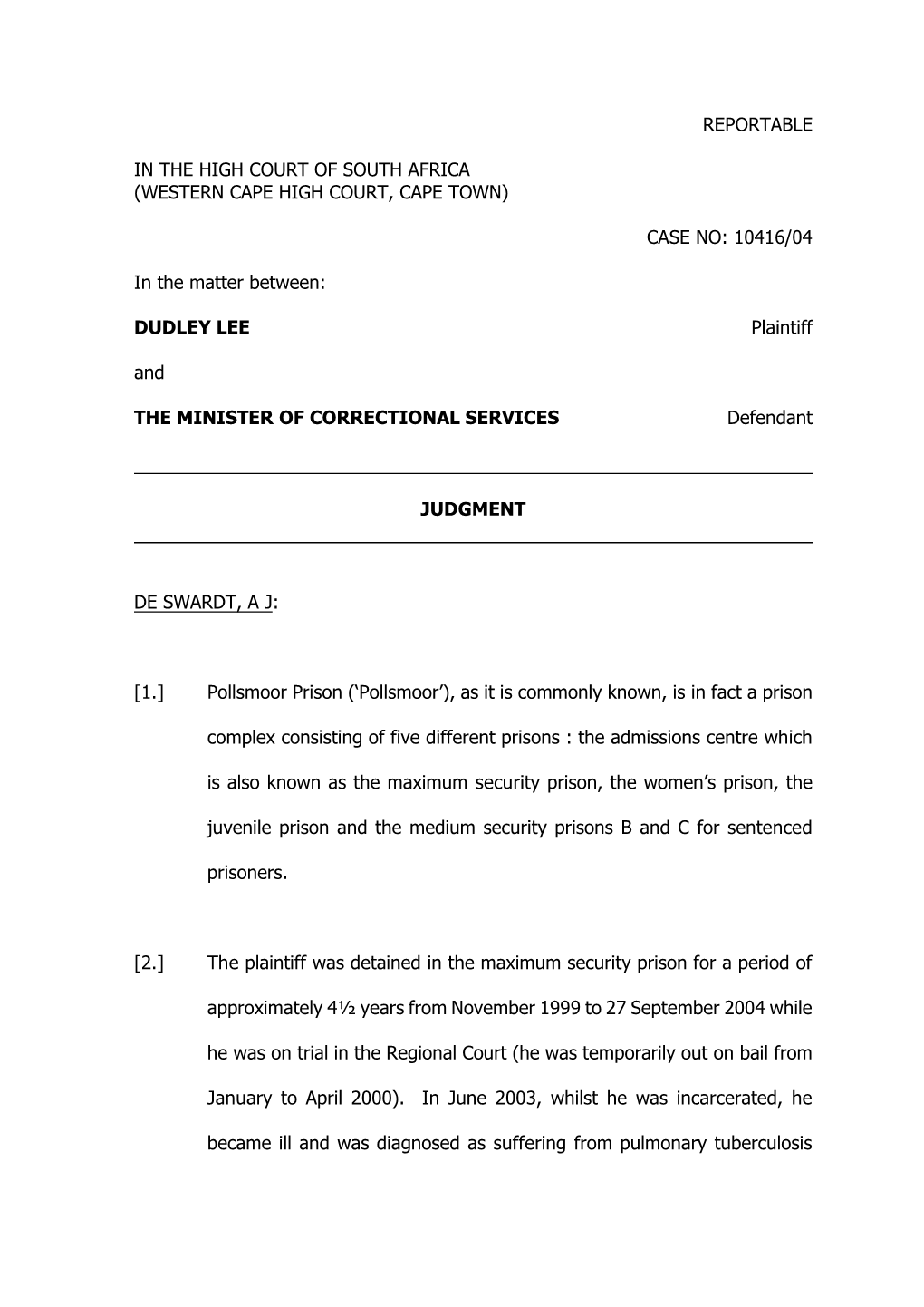 (Western Cape High Court, Cape Town) Case No