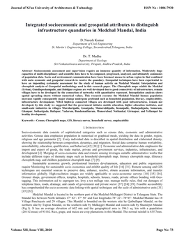 Integrated Socioeconomic and Geospatial Attributes to Distinguish Infrastructure Quandaries in Medchal Mandal, India