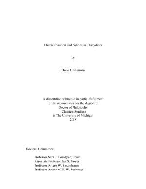 Characterization and Politics in Thucydides by Drew C. Stimson A