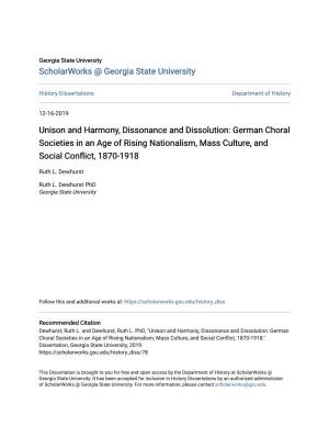 German Choral Societies in an Age of Rising Nationalism, Mass Culture, and Social Conflict, 1870-1918