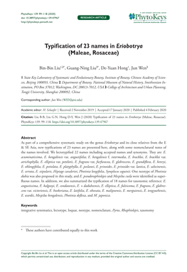 Typification of 23 Names in Eriobotrya (Maleae, Rosaceae)