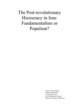 The Post-Revolutionary Hierocracy in Iran: Fundamentalism Or Populism?