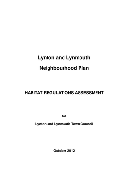 Lynton and Lynmouth Neighbourhood Plan September 2012