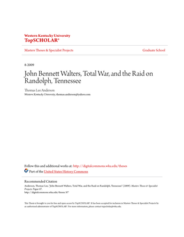 John Bennett Walters, Total War, and the Raid on Randolph, Tennessee