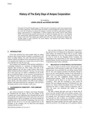 History of the Early Days of Ampex Corporation