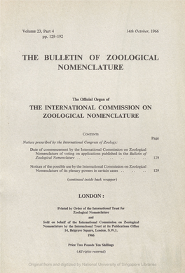The Bulletin of Zoological Nomenclature, Vol.23, Part 4