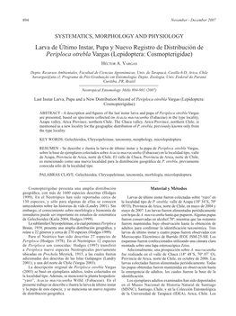 Larva De Último Instar, Pupa Y Nuevo Registro De Distribución De Periploca Otrebla Vargas (Lepidoptera: Cosmopterigidae)