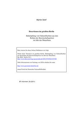 Martin Stief Desertionen Im Geteilten Berlin Bekämpfung Von