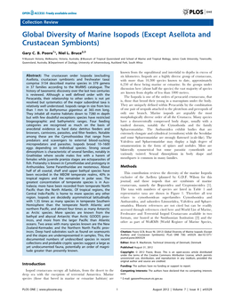 Global Diversity of Marine Isopods (Except Asellota and Crustacean Symbionts)