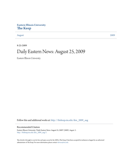 Eastern News: August 25, 2009 Eastern Illinois University