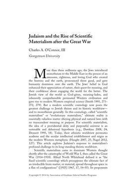 Judaism and the Rise of Scientific Materialism After the Great War