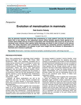 Evolution of Menstruation in Mammals