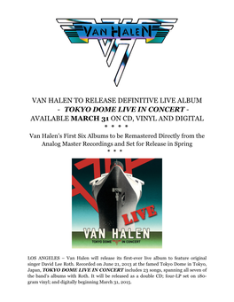 Van Halen to Release Definitive Live Album