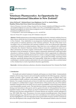 Veterinary Pharmaceutics: an Opportunity for Interprofessional Education in New Zealand?