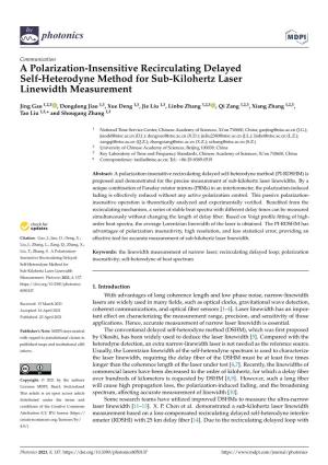 A Polarization-Insensitive Recirculating Delayed Self-Heterodyne Method for Sub-Kilohertz Laser Linewidth Measurement