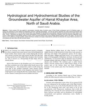 Hydrological and Hydrochemical Studies of the Groundwater Aquifer of Harrat Khaybar Area, North of Saudi Arabia