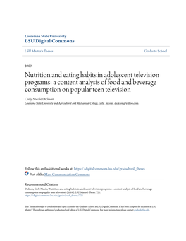 Nutrition and Eating Habits in Adolescent Television Programs: A