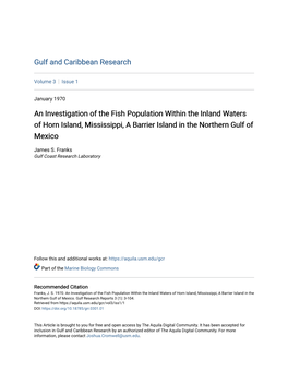 An Investigation of the Fish Population Within the Inland Waters of Horn Island, Mississippi, a Barrier Island in the Northern Gulf of Mexico