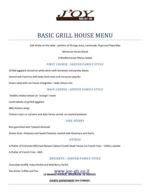 Basic Grill House Menu