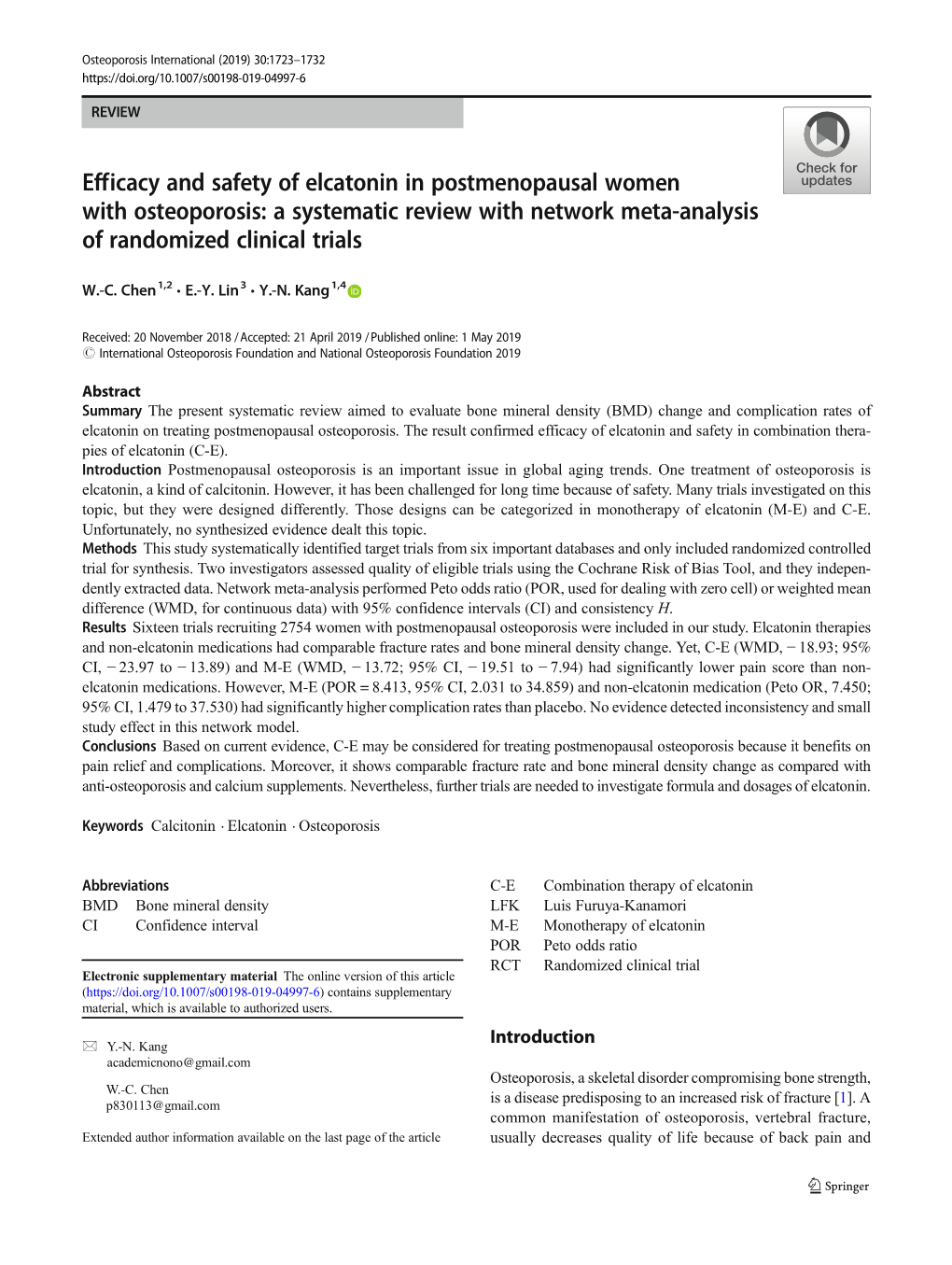 Efficacy and Safety of Elcatonin in Postmenopausal Women with Osteoporosis: a Systematic Review with Network Meta-Analysis of Randomized Clinical Trials