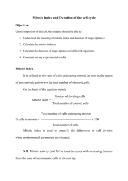 Mitotic Index and Duration of the Cell Cycle