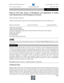 Effect of Soil Type, Source of Phosphorus and Application of Sulfur with Thiobacillus on Soil Phosphorus Fractions