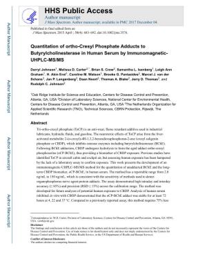 Quantitation of Ortho-Cresyl Phosphate Adducts to Butyrylcholinesterase in Human Serum by Immunomagnetic- UHPLC-MS/MS