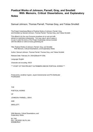Poetical Works of Johnson, Parnell, Gray, and Smollett with Memoirs, Critical Dissertations, and Explanatory Notes