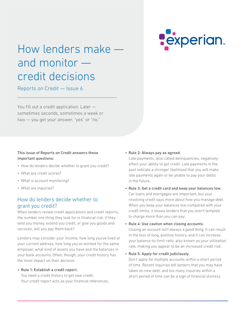 Credit Decisions Reports on Credit — Issue 6