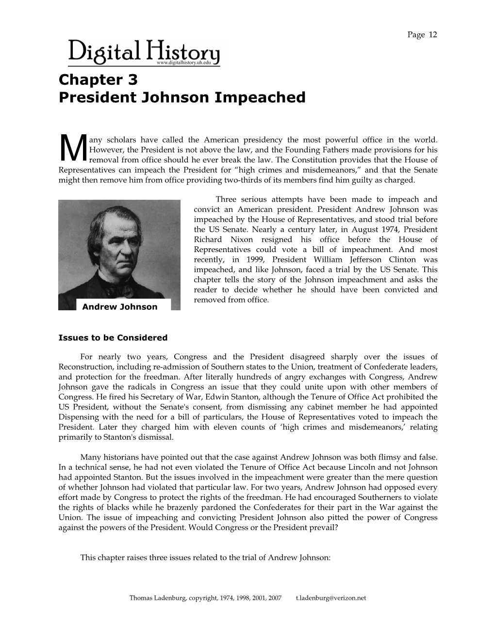 Chapter 3 President Johnson Impeached