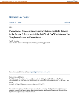 Striking the Right Balance in the Private Enforcement of the Anti “Junk Fax” Provisions of the Telephone Consumer Protection Act