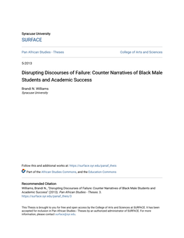 Disrupting Discourses of Failure: Counter Narratives of Black Male Students and Academic Success