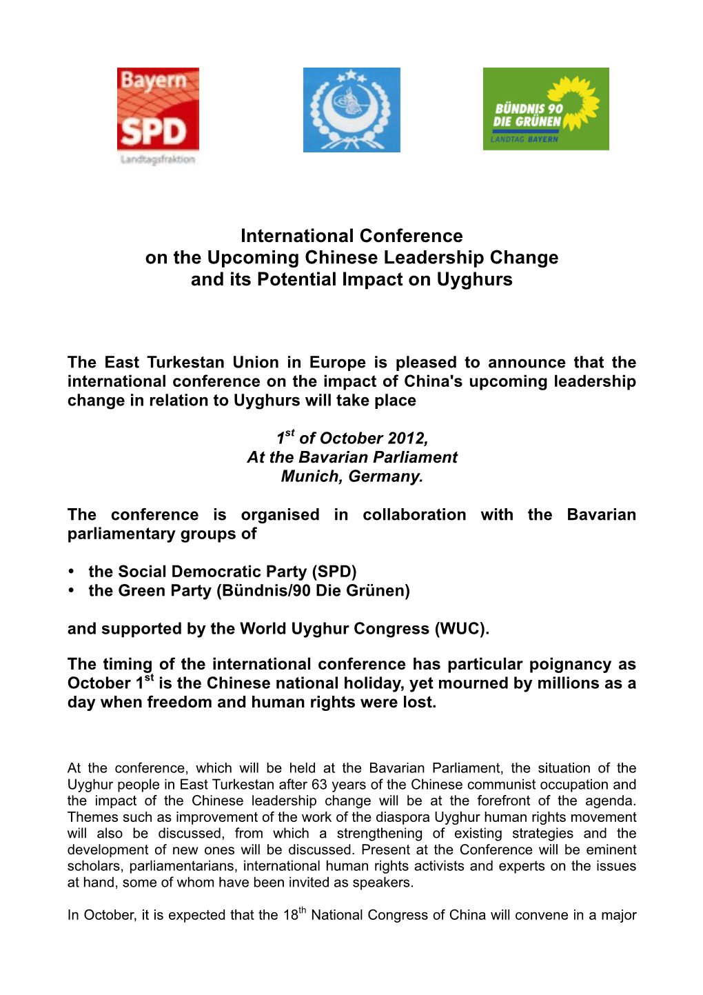 Annoucement International Conference on Uyghur 01.10.2012