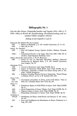 Bibliographie Nr. 1 Liste Der Über Kenya, Tanganyika-Sansibar Und Uganda 1954-1963 (Z