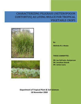 Heteropogon Contortus) As Living Mulch for Tropical Vegetable Crops