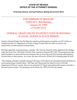 Attorney General/1999 News Releases