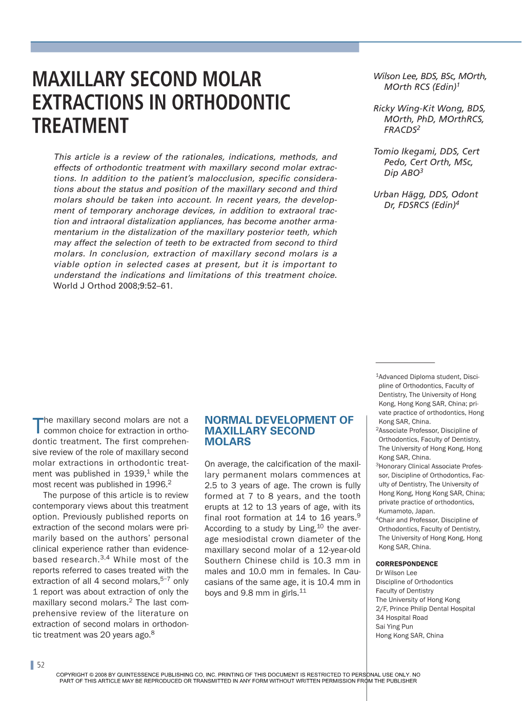 Maxillary Second Molar Extractions in Orthodontic