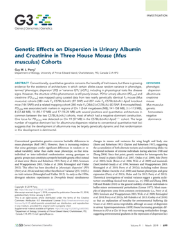 Genetic Effects on Dispersion in Urinary Albumin and Creatinine in Three House Mouse (Mus Musculus) Cohorts