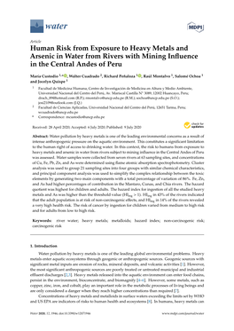 Human Risk from Exposure to Heavy Metals and Arsenic in Water from Rivers with Mining Influence in the Central Andes of Peru
