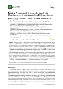 Feeding Preference of Crapemyrtle Bark Scale (Acanthococcus Lagerstroemiae) on Diﬀerent Species