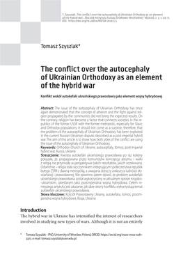 The Conflict Over the Autocephaly of Ukrainian Orthodoxy As an Element of the Hybrid War, „Rocznik Instytutu Europy Środkowo-Wschodniej” 18(2020), Z