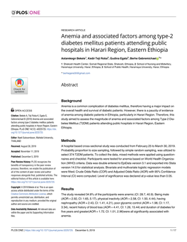 Anemia and Associated Factors Among Type-2 Diabetes Mellitus Patients Attending Public Hospitals in Harari Region, Eastern Ethiopia